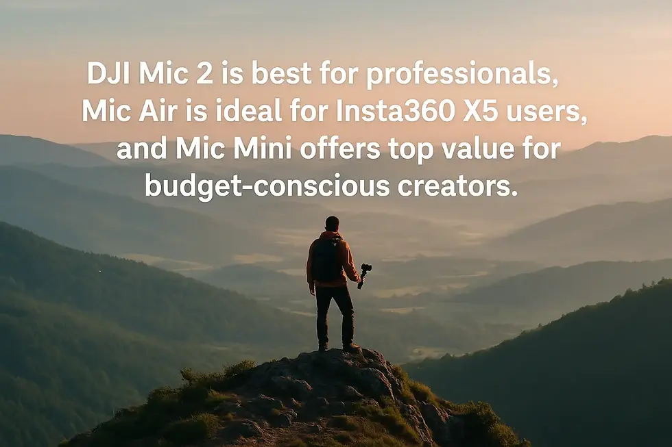 DJI Mic 2 is best for professionals, Mic Air is ideal for Insta360 X5 users, and Mic Mini offers top value for budget-conscious creators.