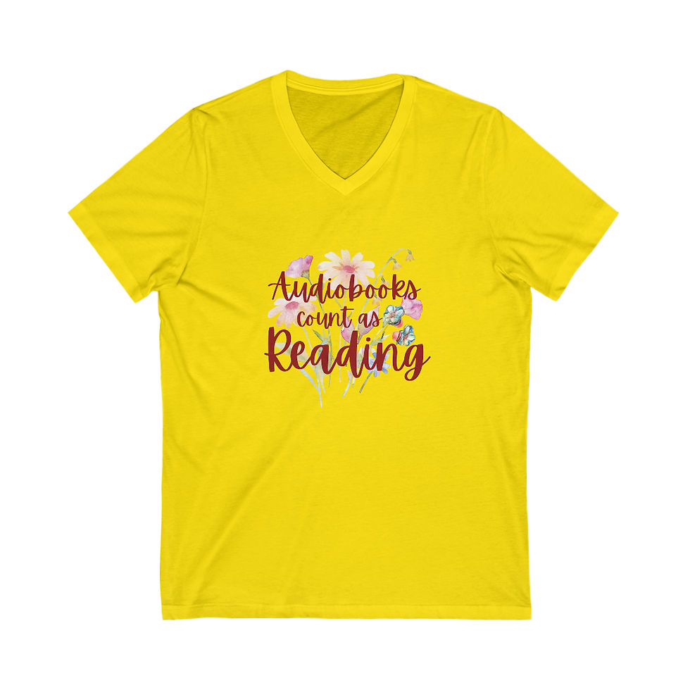 Thumbnail: "Audiobooks Count as Reading" Floral Design Unisex Short Sleeve V-Neck Tee