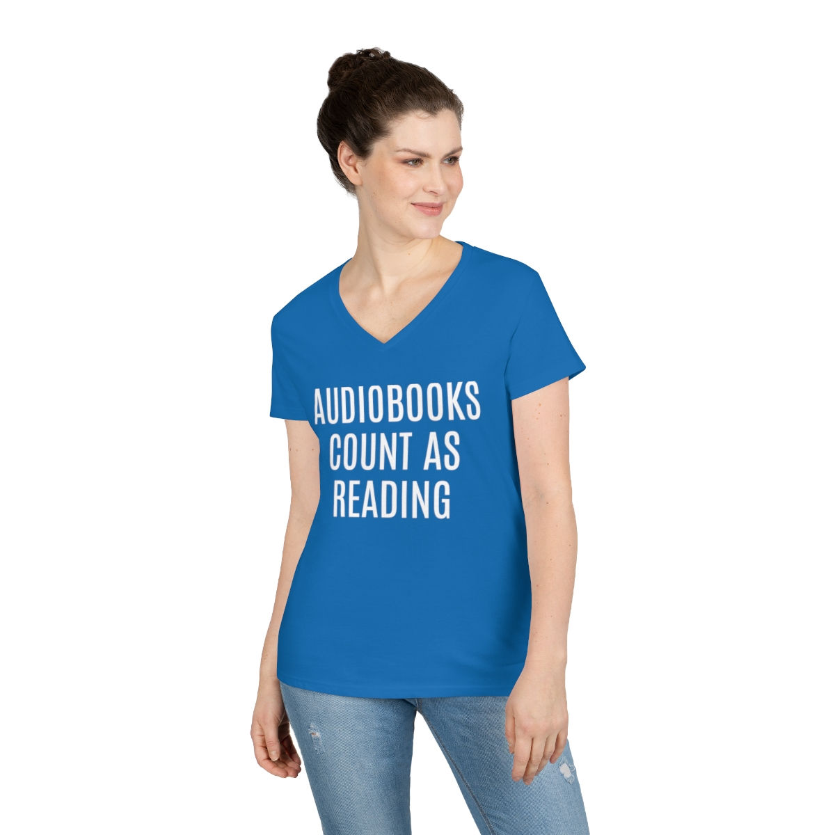 "Audiobooks Count as Reading" Ladies' V-Neck T-Shirt