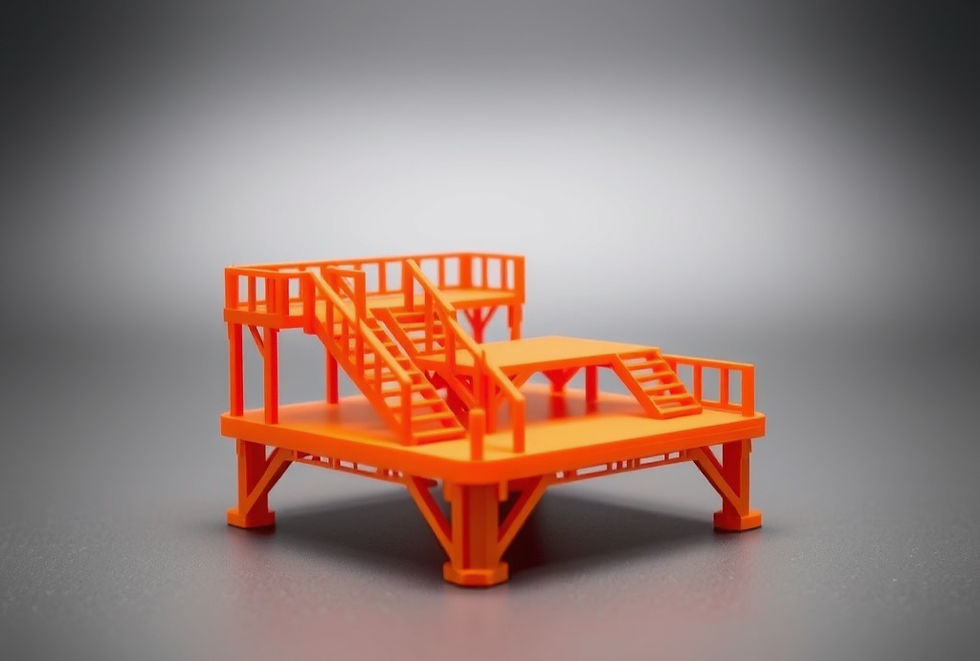 3D printed prototype of a multi-level platform structure with stairs