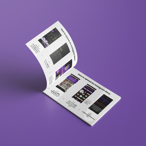 A white how-to booklet for Instagram stories on a purple background.