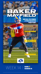 Baker Mayfield, practicing on the field for the upcoming game against the LV Raiders.