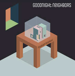 Two houses in a glass case atop a table in a room in an isometric art style.