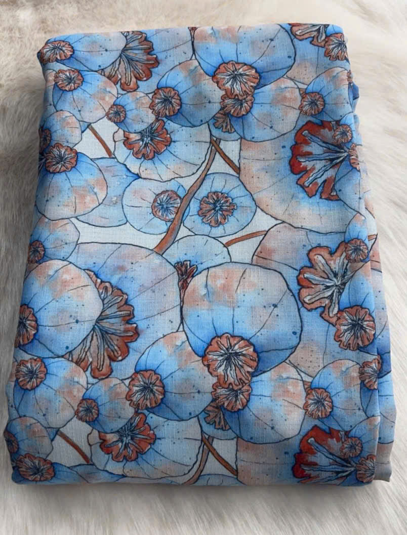Thumbnail: Poppy Garden Silk-Viscose Blend: Blue Mist