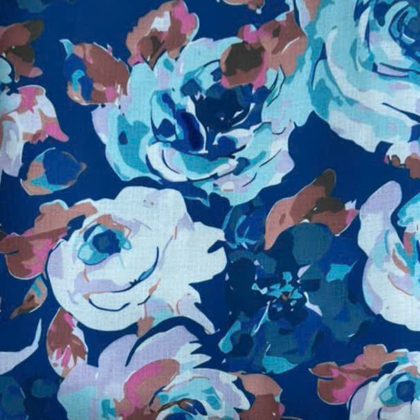 Peonies' Daydream Silk-Viscose Blend: Ocean Blue