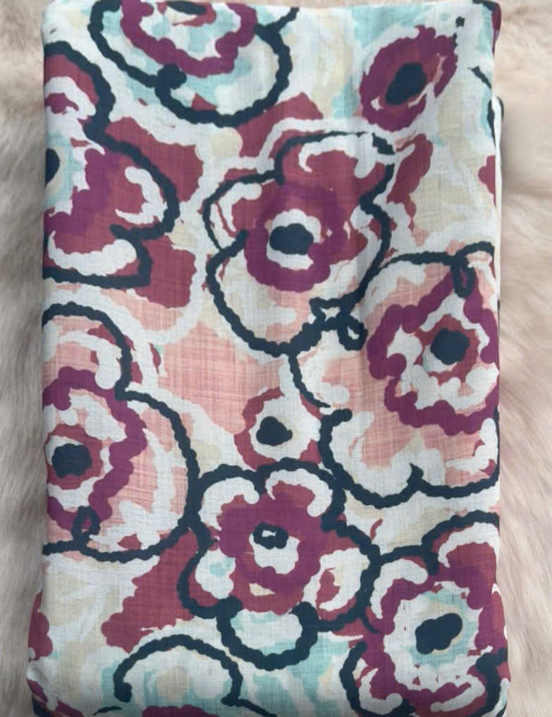 Thumbnail: Poppy Sketches Silk-Viscose Blend: Burgundy