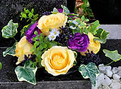 graveflowers - realistic lemon & purple arrangement