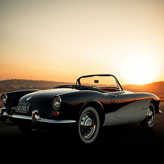 Create a picture showing like a legacy of a luxury convertible car black an white like old