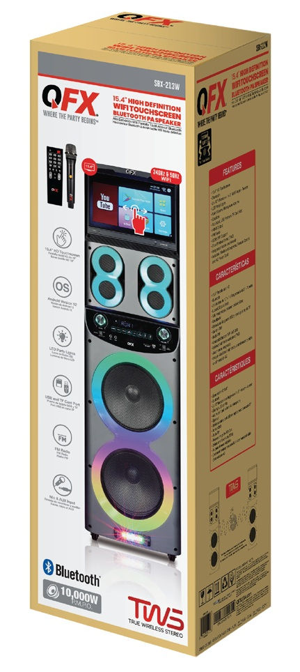 Thumbnail: QFX SBX-213W Dual 12” BT Party Speaker + 15.4” WIFI Touchscreen + Wireless Mic
