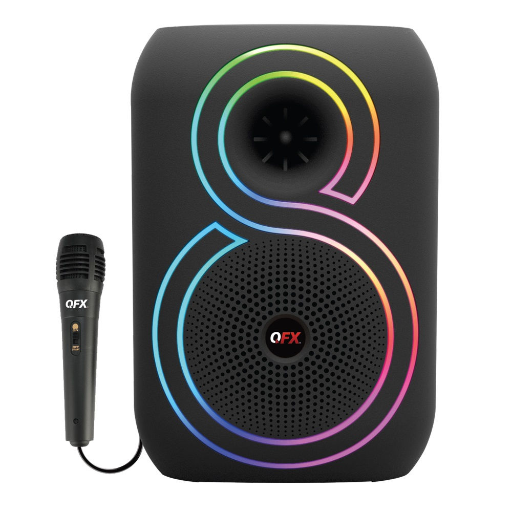 QFX PBX-805 8” BL Rechargeable Speaker with LED Party Lights