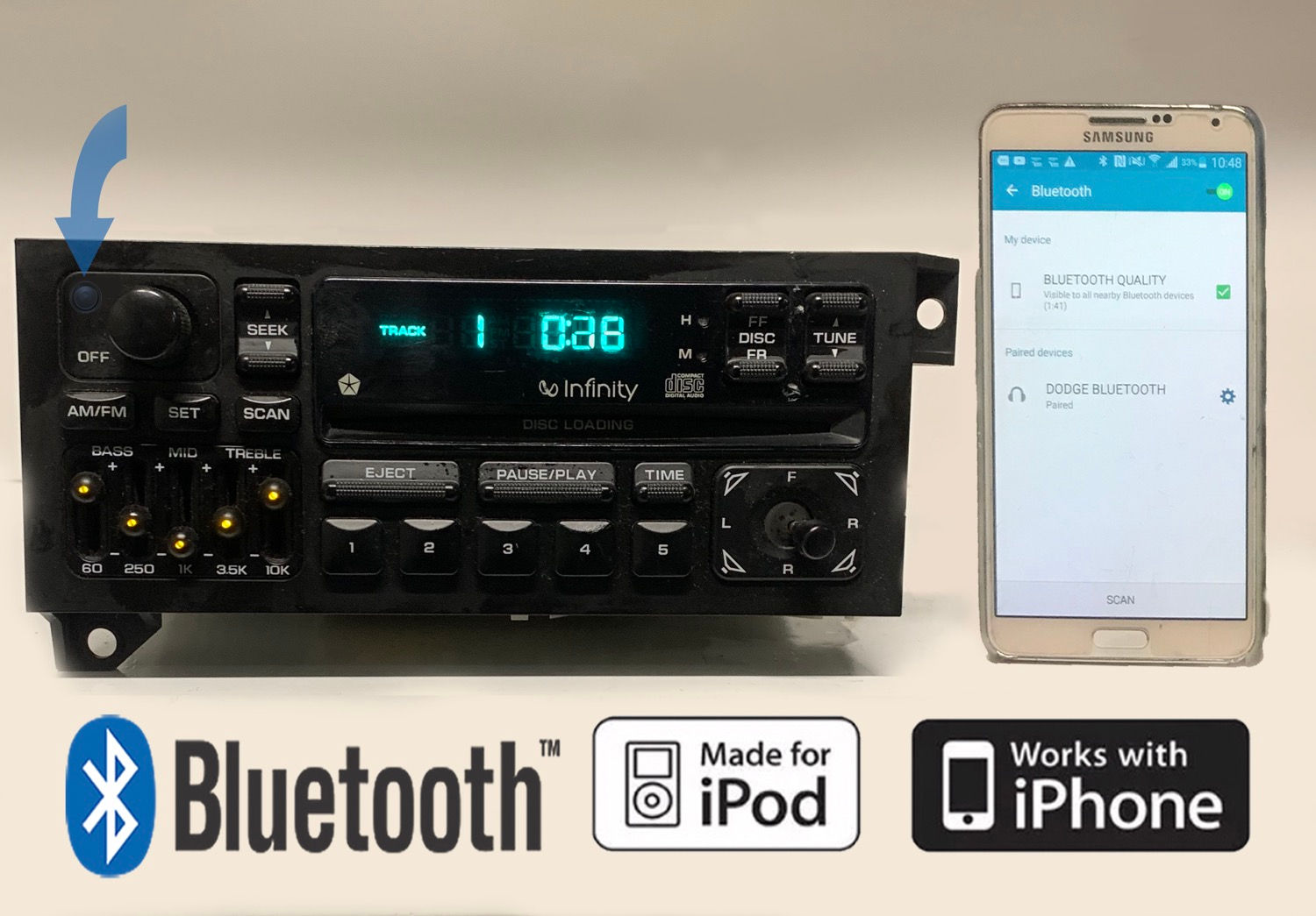 Dodge Chrysler Infinity III OEM Stereo 5-Band EQ AM FM CD Player Bluetooth