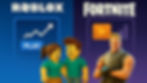 Roblox and Fornite logos and avatars in front of charts