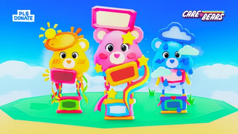 Care Bears themed booths in Pls Donate on Roblox