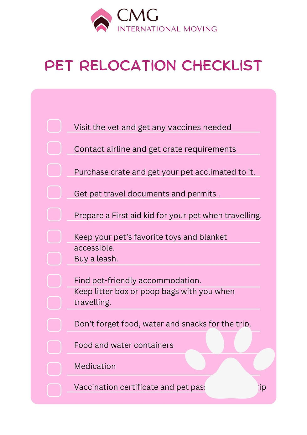 pet relocation checklist