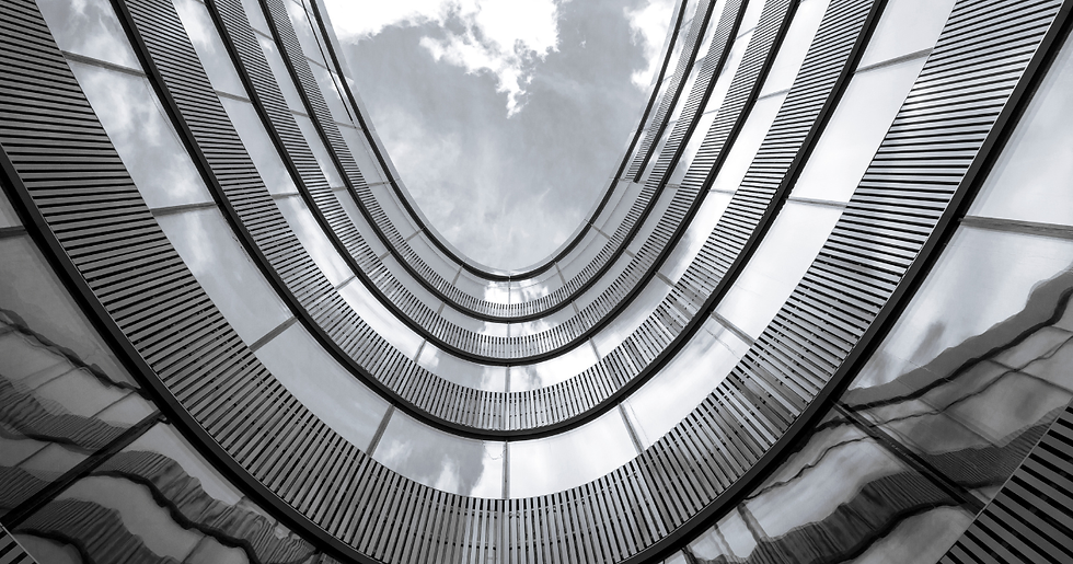 Looking through the building up at the sky