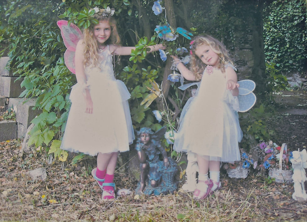 Jade Hird and her sister as fairies promoting Shakespear in the Park at Ford Park
