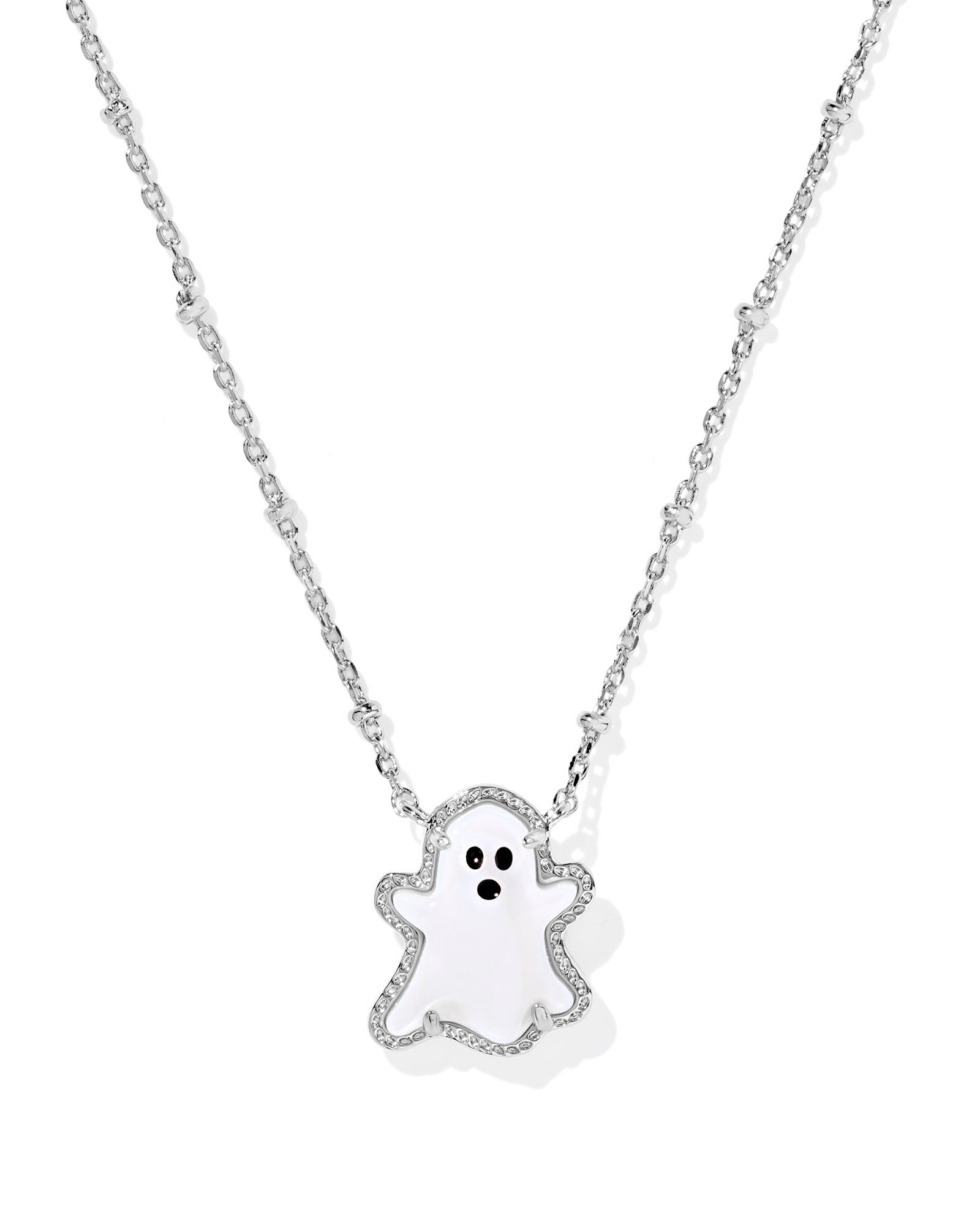 Rhodium Tone Ghost Necklace in White Mother of Pearl