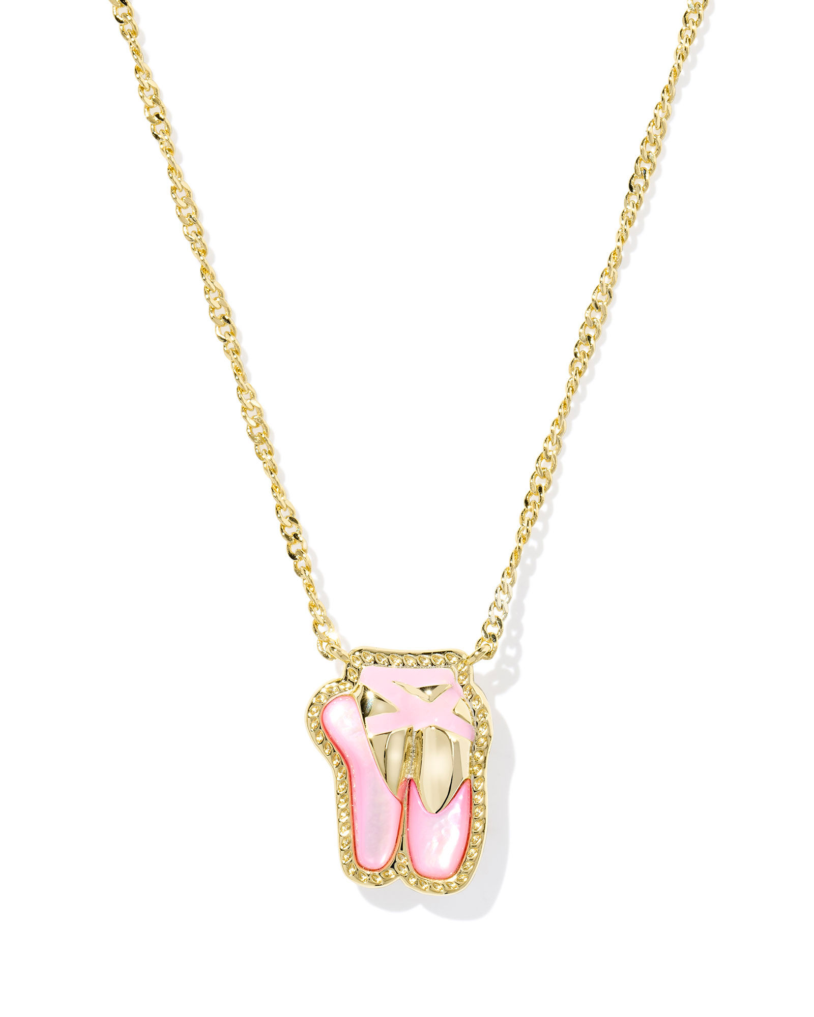 Gold Tone Ballet Slipper Necklace With Blush Mother of Pearl