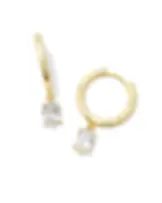Gold Tone Cailin Huggie Earrings With White CZ Dangle