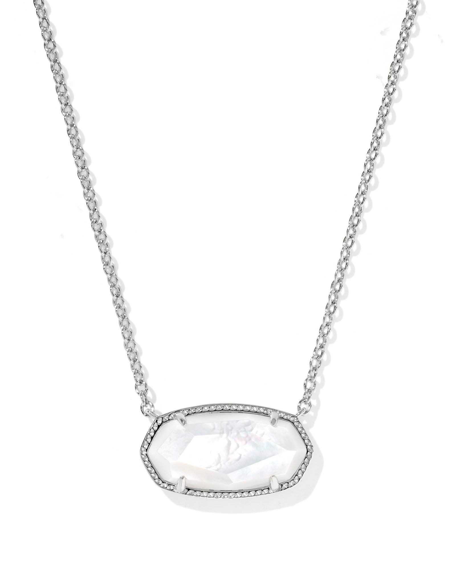 Rhodium Tone Elisa Statement Necklace With Ivory Mother of Pearl