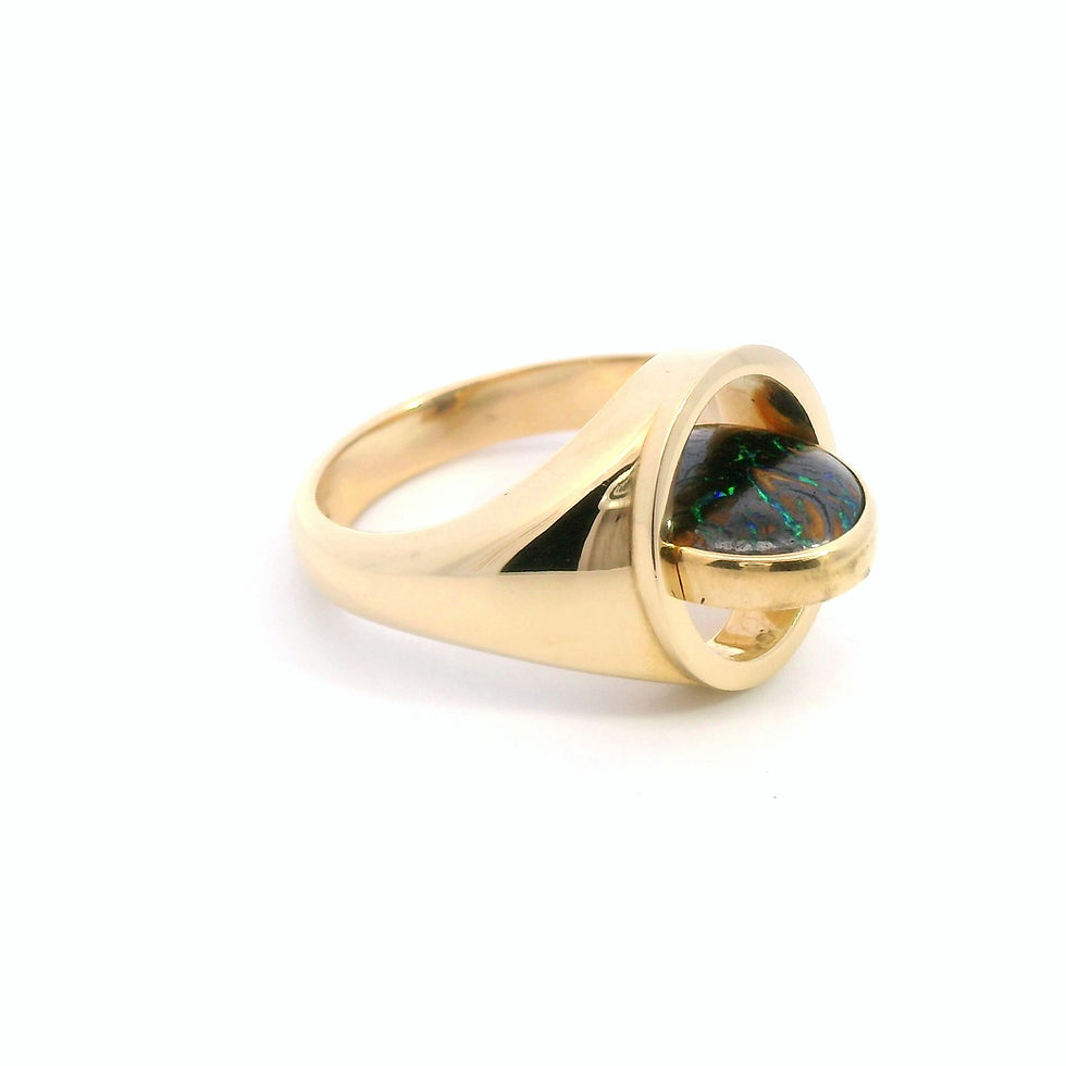 Thumbnail: 18ct Yellow Gold & Boulder Opal Swivel Signet Ring - side