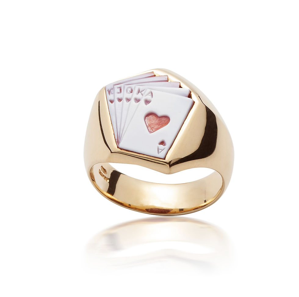 18ct Yellow Gold & Bi-Colour Agate Playing Card Signet Ring - front view