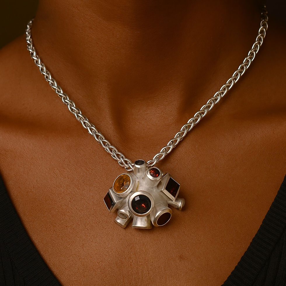 Sterling Silver with Citrine, Sapphire & Garnet "Explosion" Pendant - lifestyle