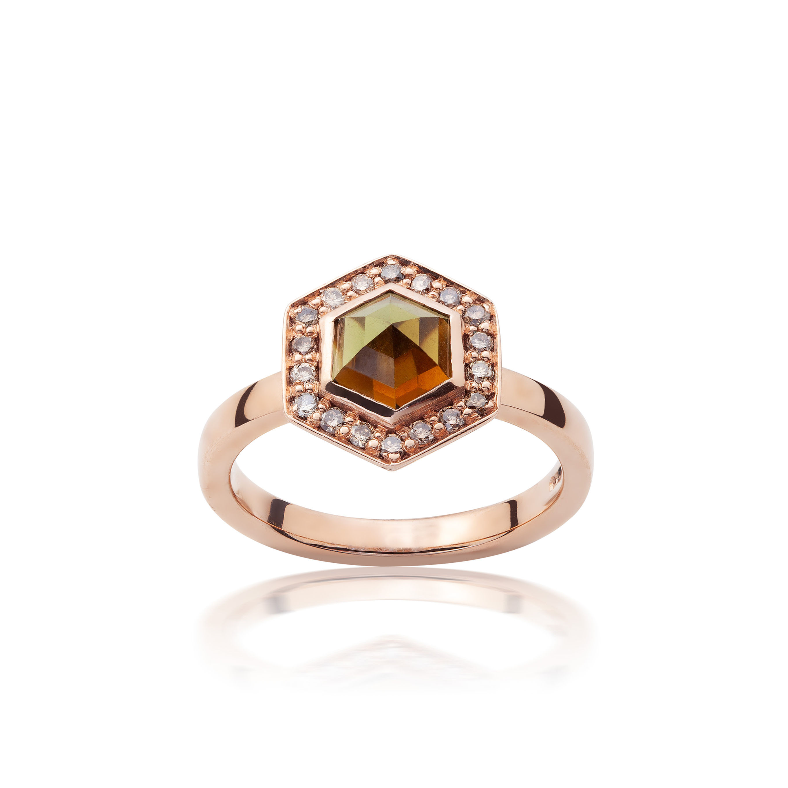 9ct Red Gold, Tourmaline & Diamond Cluster Ring - front view