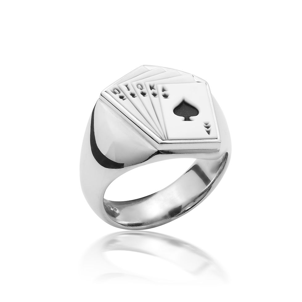 Platinum & Bi-Colour Agate Playing Card Signet Ring - front view