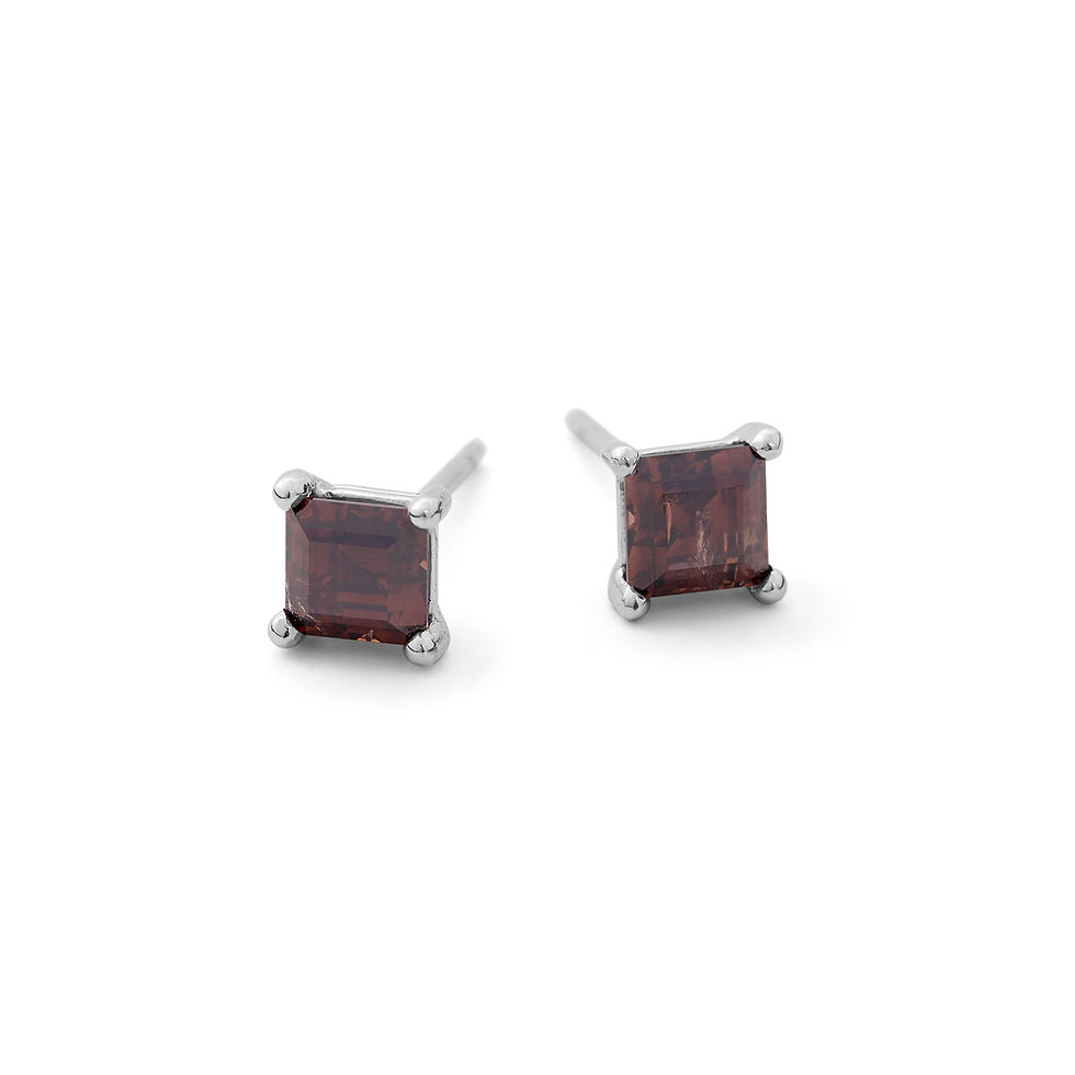 18ct White Gold & Brown Diamond Square Stud Earrings