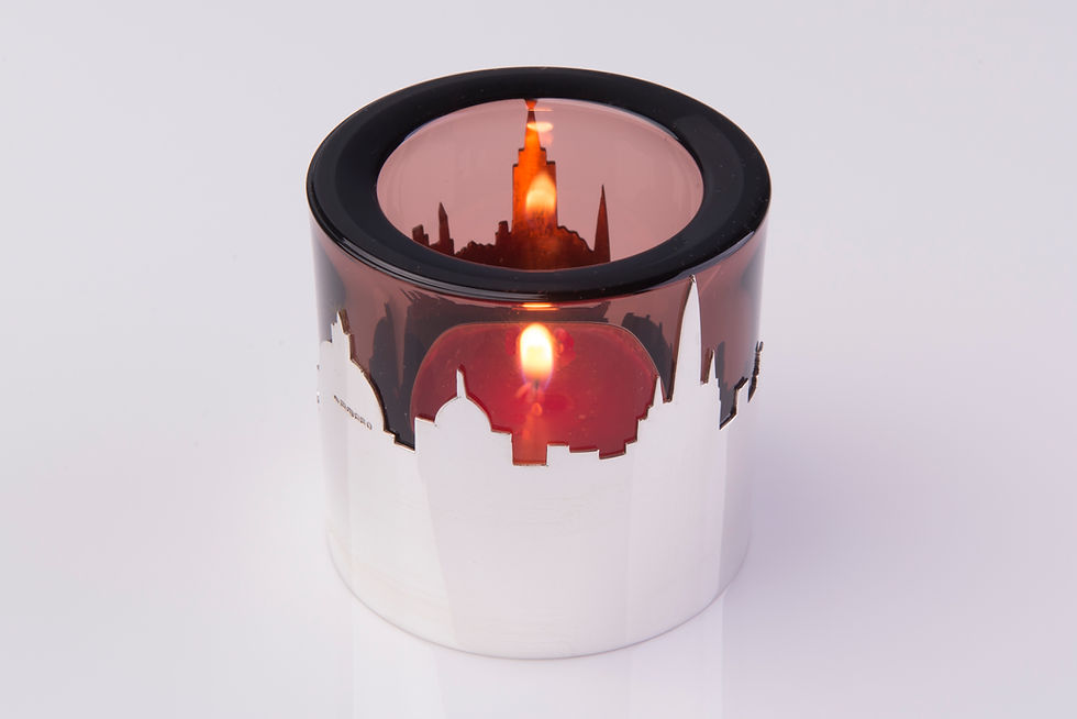 Sterling Silver Skyline Tealight - Oxford - side
