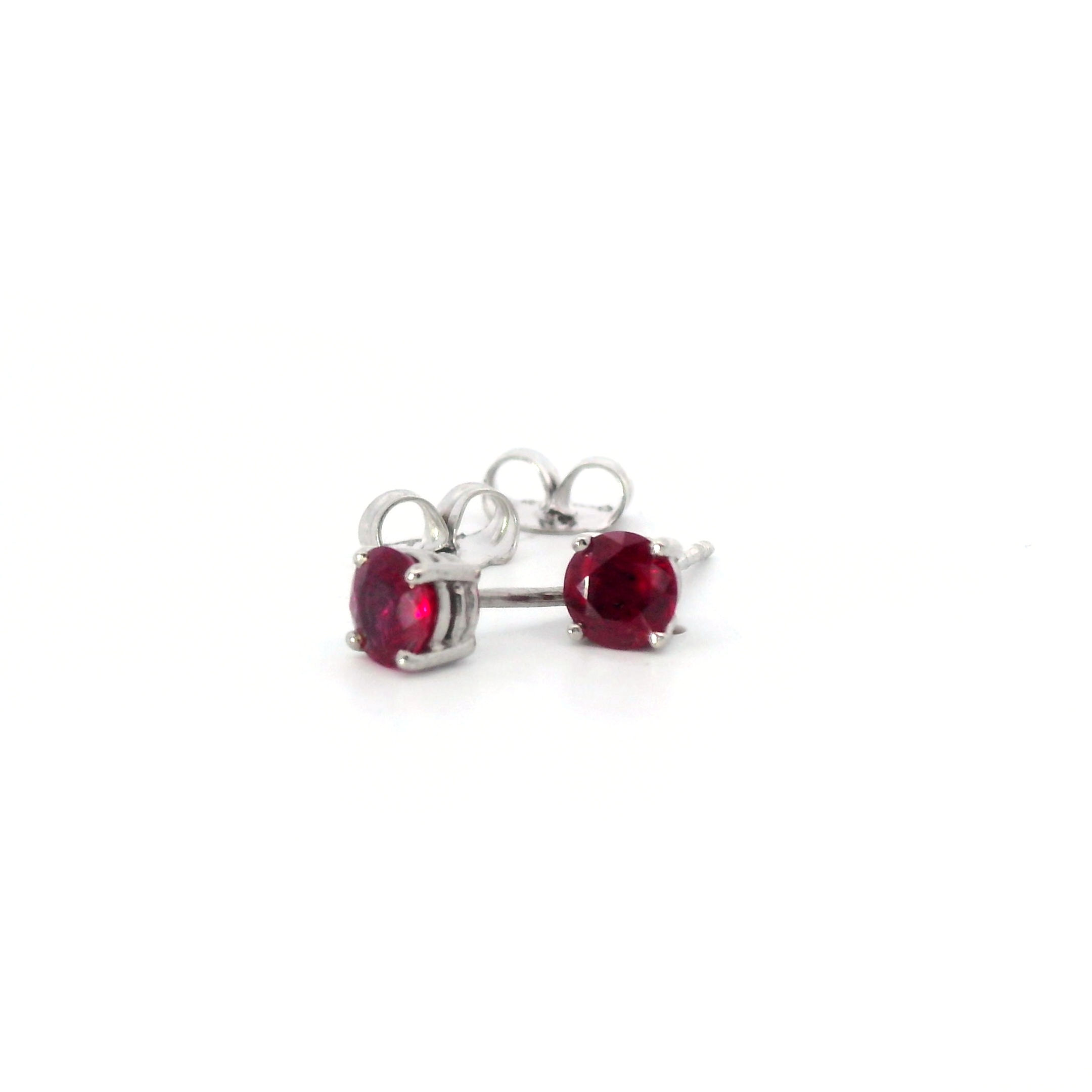 Platinum & Ruby Solitaire Studs - front