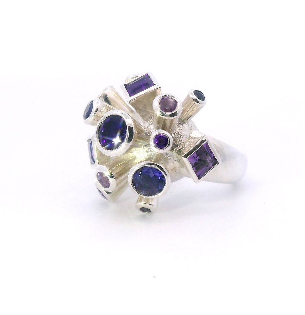 Sterling Silver, Amethyst, Iolite & Sapphire "Explosion" Ring - front