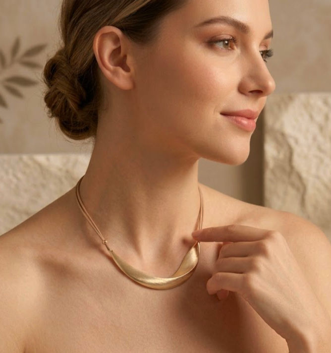 korte statement ketting in mat goud van world's finest modelfoto