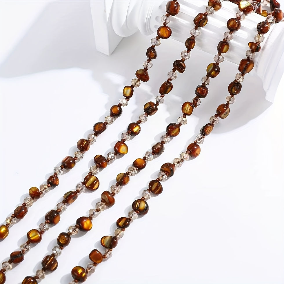 Thumbnail: extra lange ketting met bruine natuursteen kralen van world's finest detail foto