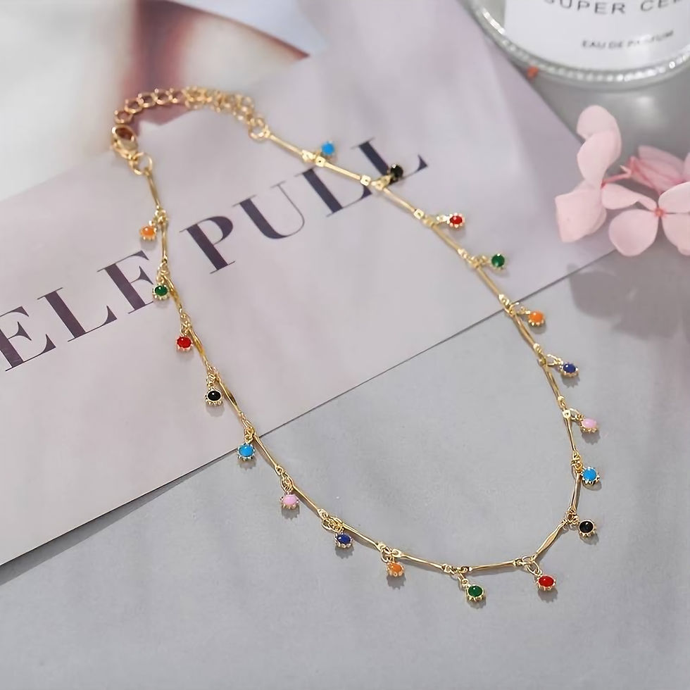 Thumbnail: choker ketting met gekleurde steentjes van world's finest bovenaanzicht 2