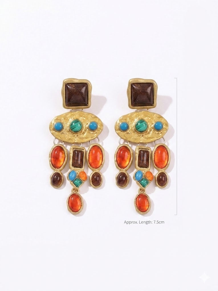 Thumbnail: Belize | statement oorbellen met gekleurde  steentjes