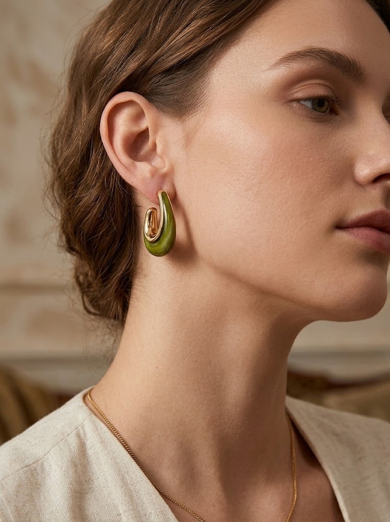 groene statement oorbellen van world's finest modelfoto