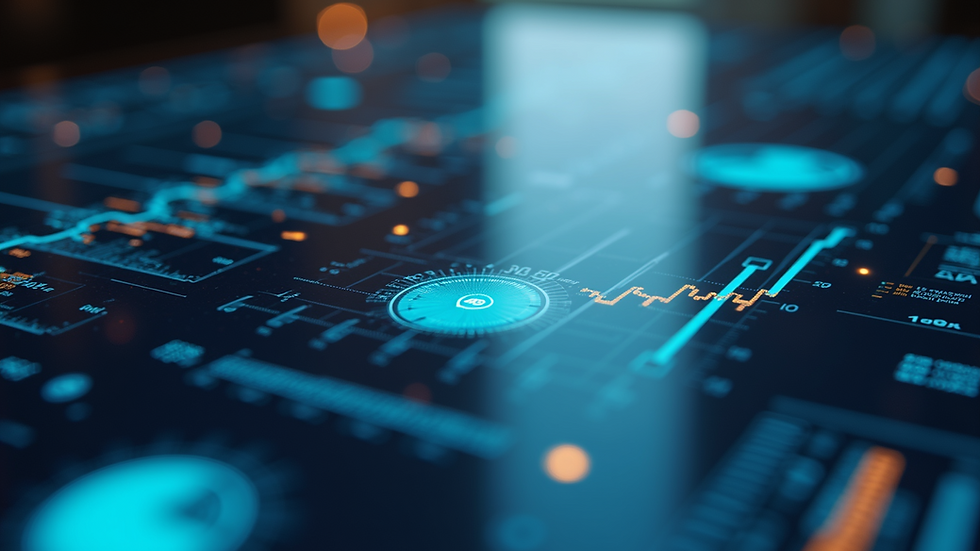 High angle view of a digital dashboard displaying business analytics