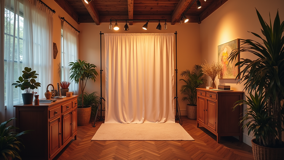 High angle view of a photo booth with themed props and backdrop