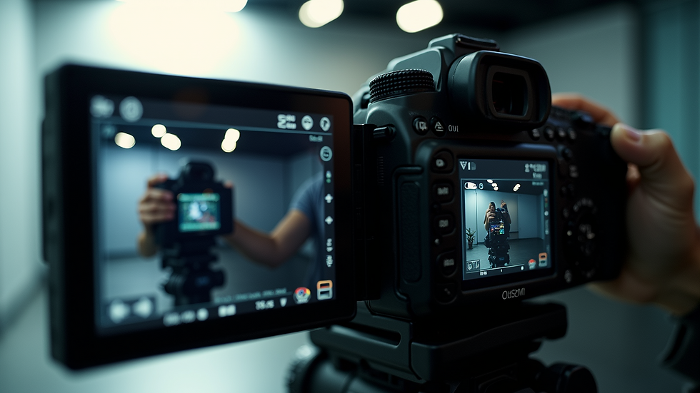 Close-up view of a professional photo booth camera and touchscreen interface
