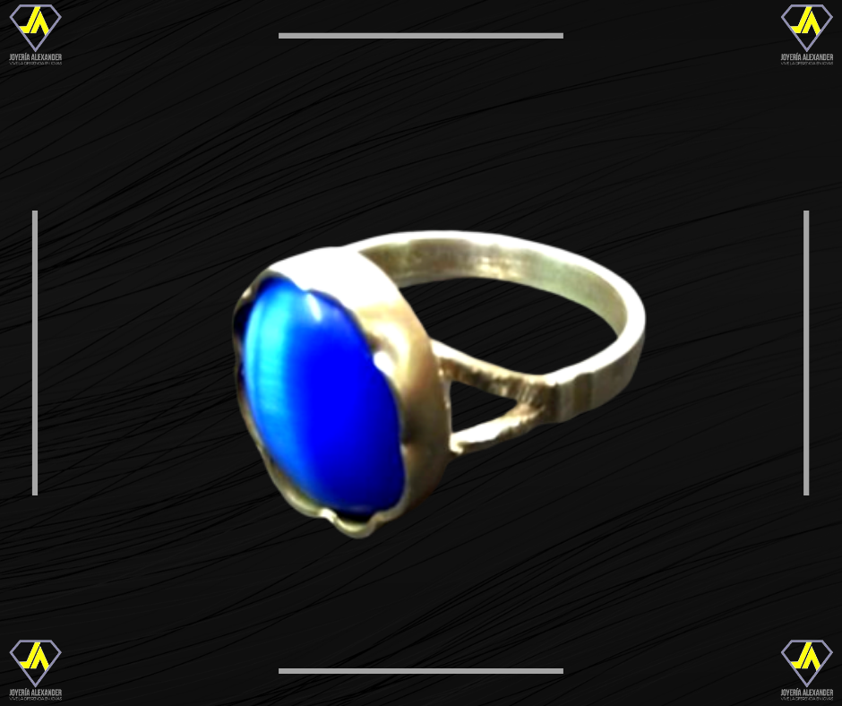 Miniatura: a48	Anillo de plata roseado enjoyado con piedra ojo de gato azul