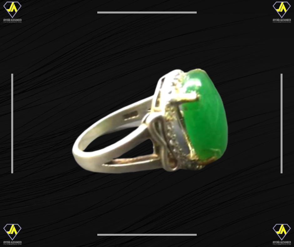 a24 Anillo de mujer plata calidad 920 enjoyada con piedra jade y circones