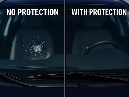 alt="Windshield protection film San Jose by Lucaz Window Tinting, guarding against rock chips, cracks and road debris, side by side comparison no protection vs with protection for Tesla, SUV and luxury vehicles."alt="Protección de parabrisas en San Jose con Lucaz Window Tinting, film contra rock chips, grietas y escombros, comparación sin protección y con protección para autos Tesla, SUVs y vehÃculos de lujo."