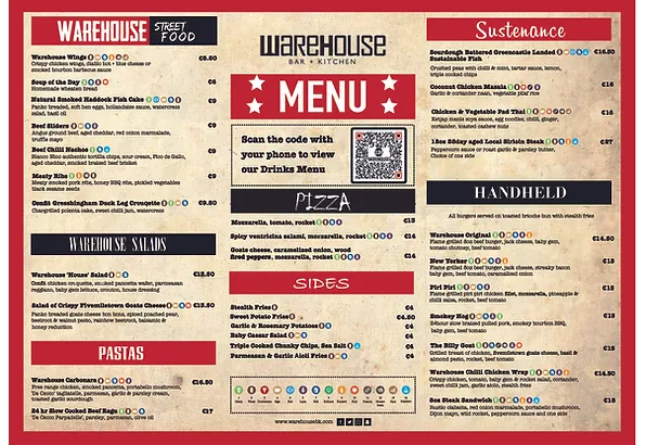 Menus Warehouse Bar Kitchen Letterkenny
