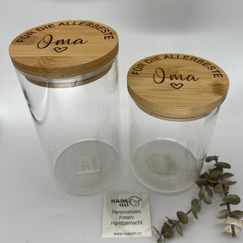 Miniaturbild: Glasdose mit Bambusdeckel Lasergravur I