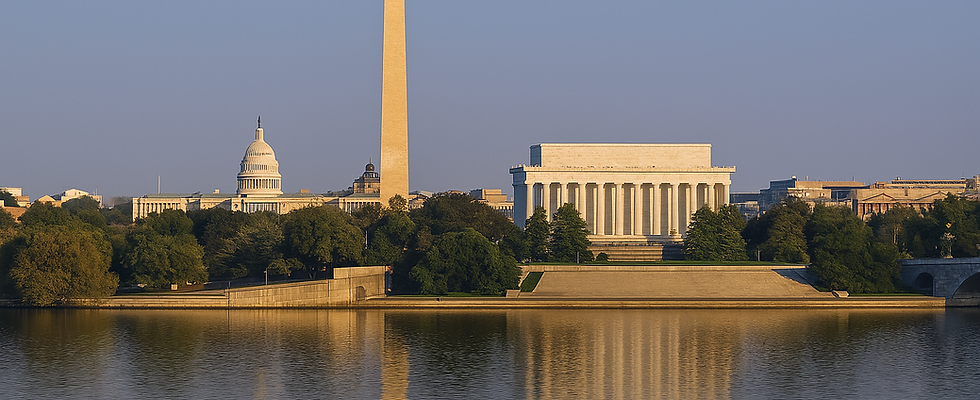 Washington, DC skyline with Capitol, Washington Monument, and Lincoln Memorial — representing local junk removal and dumpster rental services.