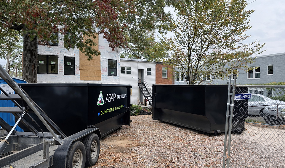 ASAP Dumpsters roll-off dumpster rental at a construction and renovation site in Northwest Washington DC.