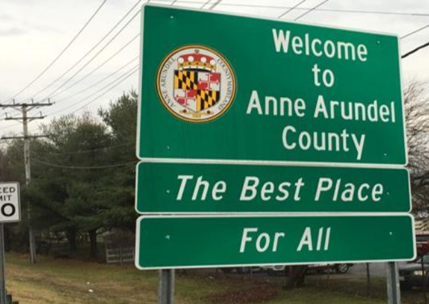 Junk removal and hauling services in Anne Arundel County, Maryland, featuring the Welcome to Anne Arundel County sign.