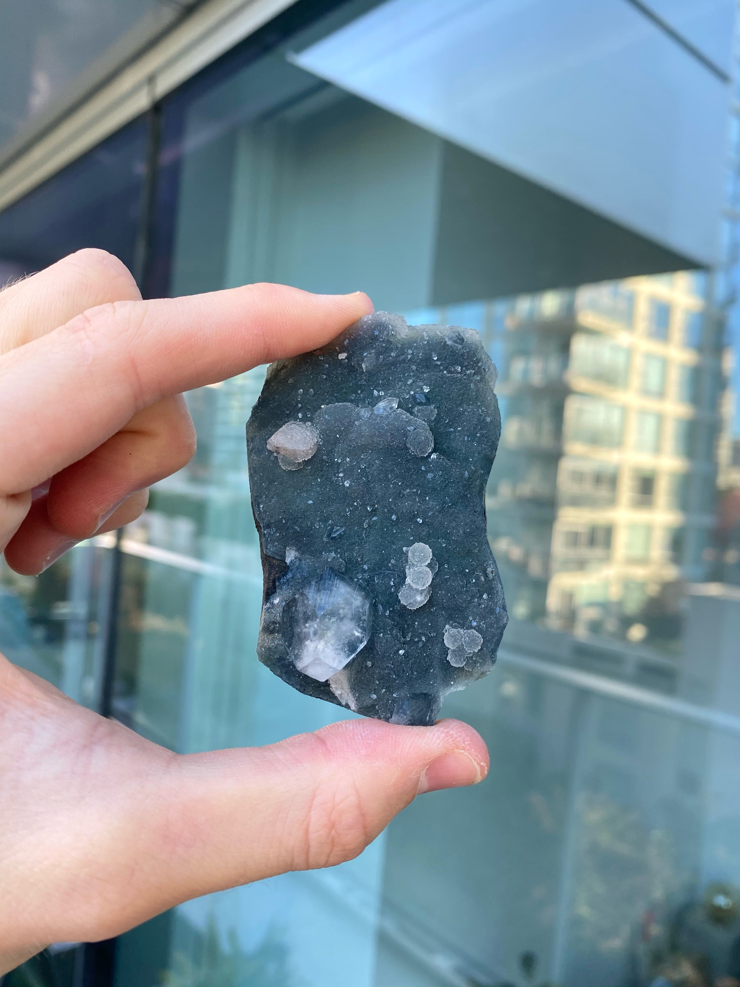 Quartz Bubbles & Apophyllite on Blue Chalcedony